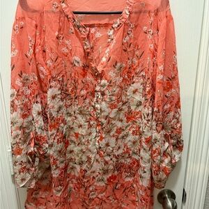 Sara Michelle Coral and White Floral Blouse
